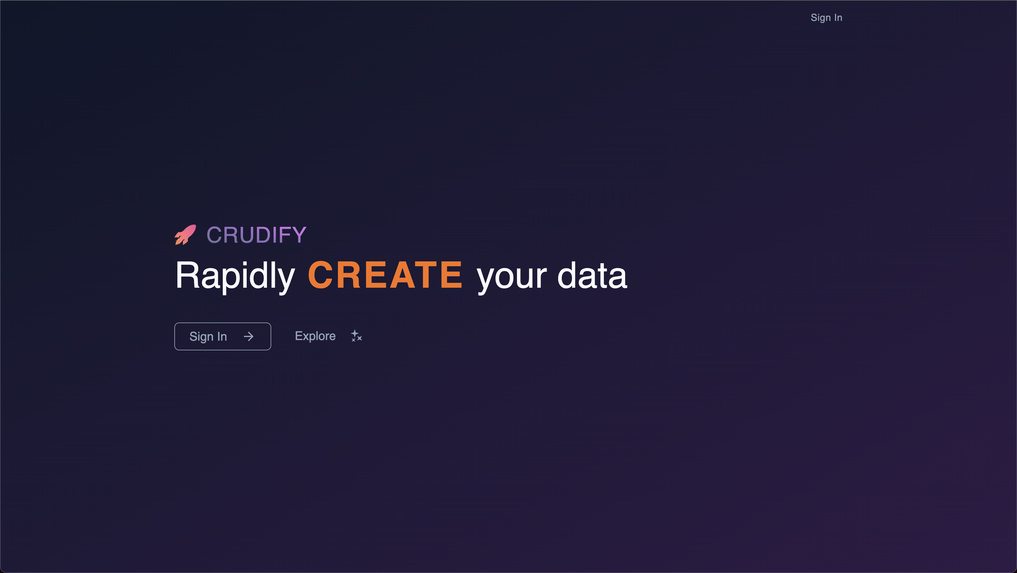 Screenshot of Crudify home page